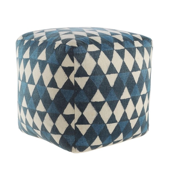 Unbranded 20 in. Teal Blue/Cream Modern Diamond Triangle Geometric Pouf
