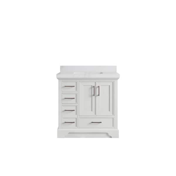 Willow Collections Charlotte 36 in. Single Sink Freestanding White Bath Vanity with Calacatta Sienna Qt. Top Unassembled