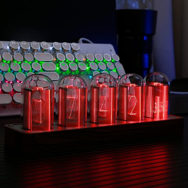 BIBIVIS Wood Grain Nixie Tube Clock with Wi-Fi SYNC, No Assembly
