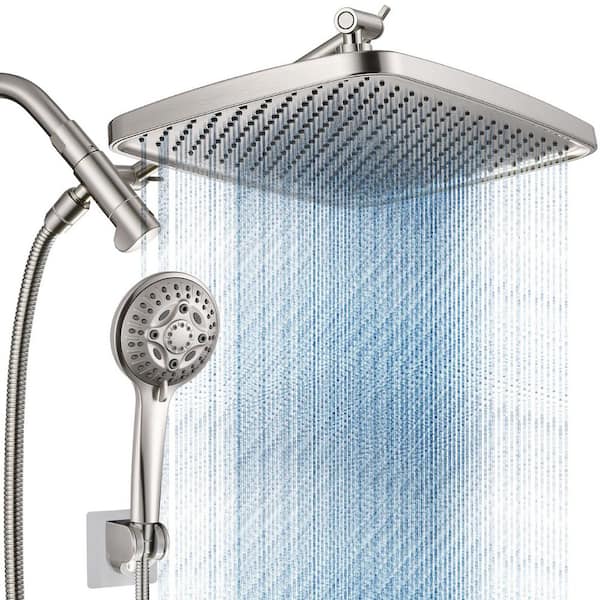1-Piece 12 in. High Pressure Rain Shower Head with Mounting Hardware in Brushed Nickel, Dual Shower Heads with 8 Modes