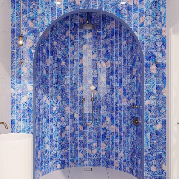 Apollo Tile (Sample) Majeste Blue 4-in x 4-in Matte Glass Herringbone Patterned Floor and Wall Tile