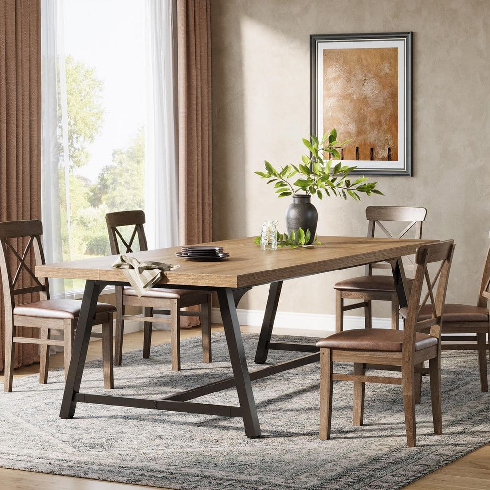 Moronia Industrial Yellow Brown Engineered Wood 70.9 in. 4 Legs Dining Table Seats 8 price history on PriceWatchPro