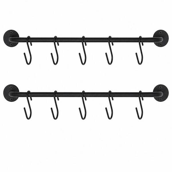 2-Pack 17 in. Black Wall Mounted Mug Holder with 10-Mug Hook, Coffee Cup Rack Hanger, Tea Cups Storage Organizer