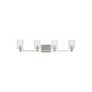 Fullton Modern 35 in. 4-Light Indoor Dimmable Brushed Nickel Bath Vanity Light with Clear Glass Shades