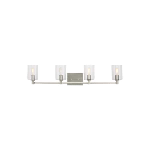 Generation Lighting Fullton Modern 35 in. 4-Light Indoor Dimmable Brushed Nickel Bath Vanity Light with Clear Glass Shades