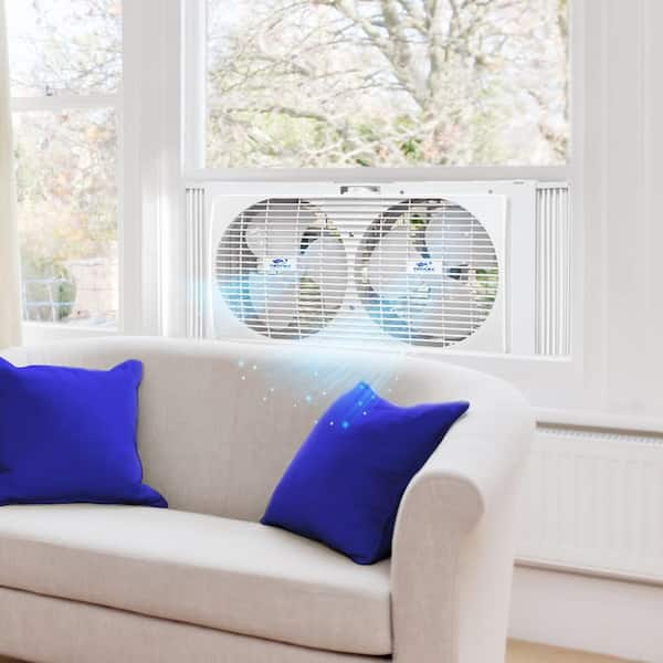 9 in Reversible Twin Window Fan in White with 2 Speed Control