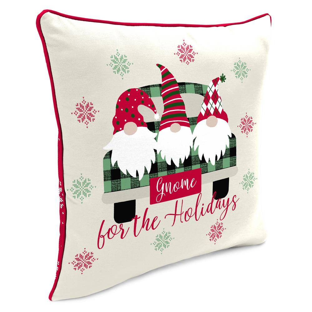 Gnome for the Holidays Red and White Reversible Outdoor Throw Pillow
