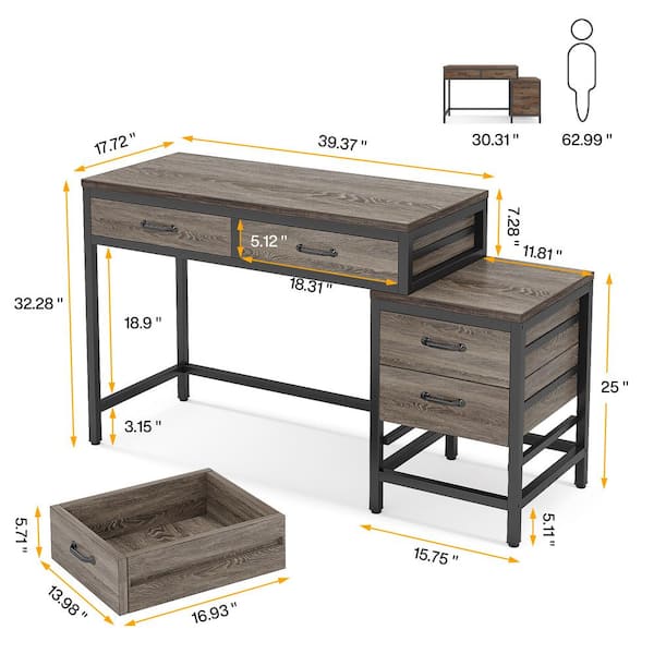 Ellie 5-Drawer Gray Makeup Vanity Desk Dressing Table Without Mirror