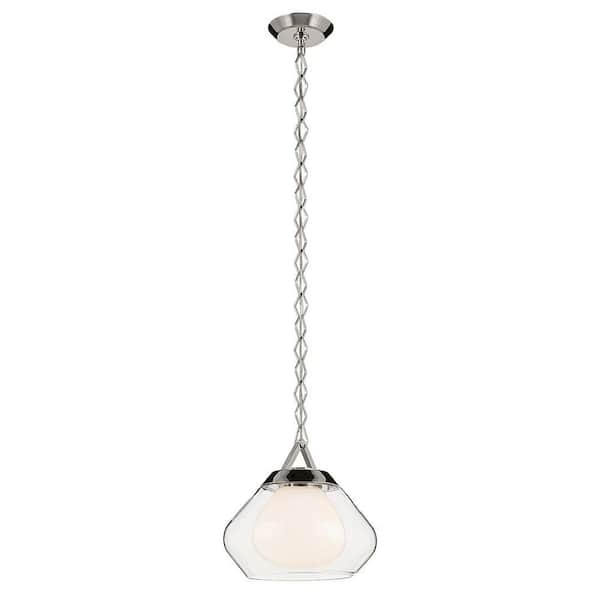 Nella 12 in. 1 Light Pendant with Clear Outer Glass with Opal Interior Glass in Polished Nickel