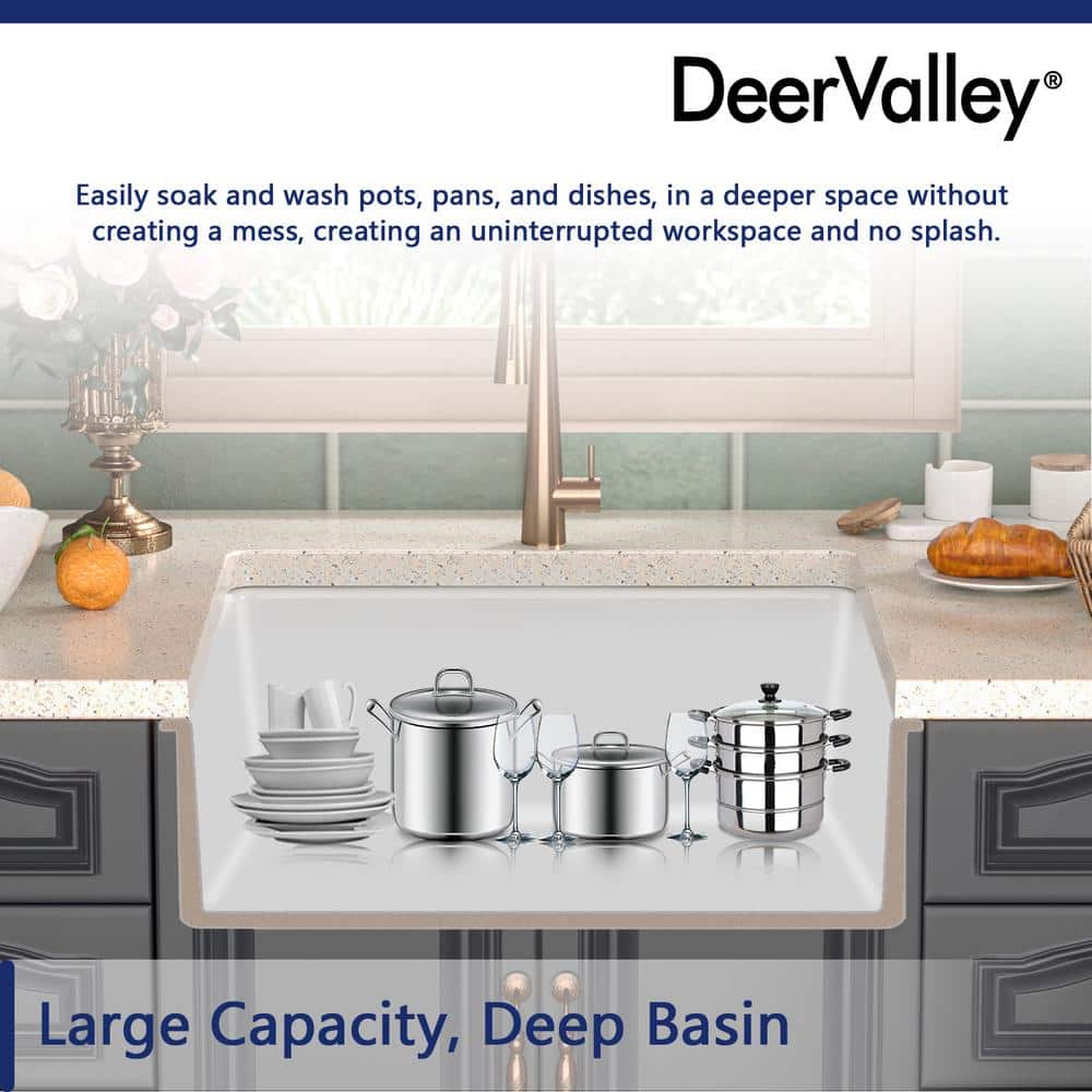 24" White Fireclay Drop-In Farmhouse Kitchen Sink