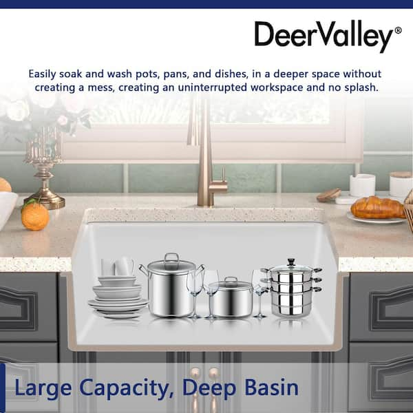 DEERVALLEY Rectangular Fireclay 32 in. L x 19 in. W Single Bowl Undermount  Kitchen Sink with Basket Strainer and Sink Grid DV-1K0016 - The Home Depot