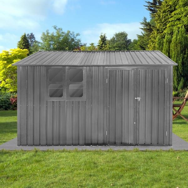 10 ft. W x 8 ft. D Outdoor Metal Shed, Utility Tool House with Hinged Door, Window, Aluminum Frames, Gray (80 sq. ft.)