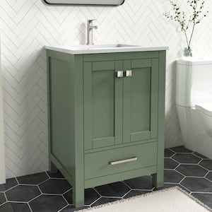 Anneliese 24 in. W x 21 in. D x 35 in. H Single Sink Freestanding Bath Vanity in Forest Green with White Quartz Top