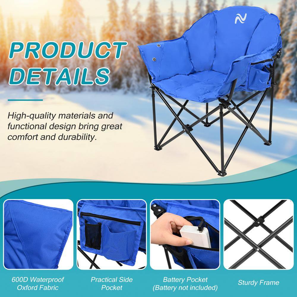 Blue Heated Moon Camping Chairs with Steel Frame, 2-Pack