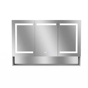 48 in. W x 32 in. H Rectangular Silver Aluminum Recessed/Surface Mount Medicine Cabinet with Mirror, LED, and Clock