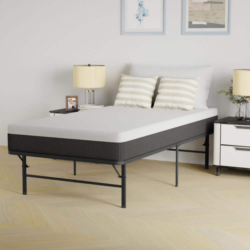 Zephyra Black Metal Twin Platform Bed Frame with Underbed Storage