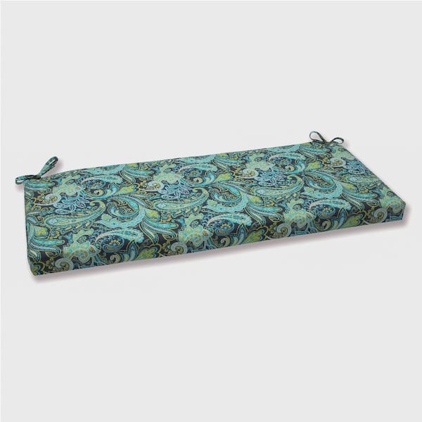 Pillow Perfect Paisley Rectangular Outdoor Bench Cushion in Blue/Green Pretty