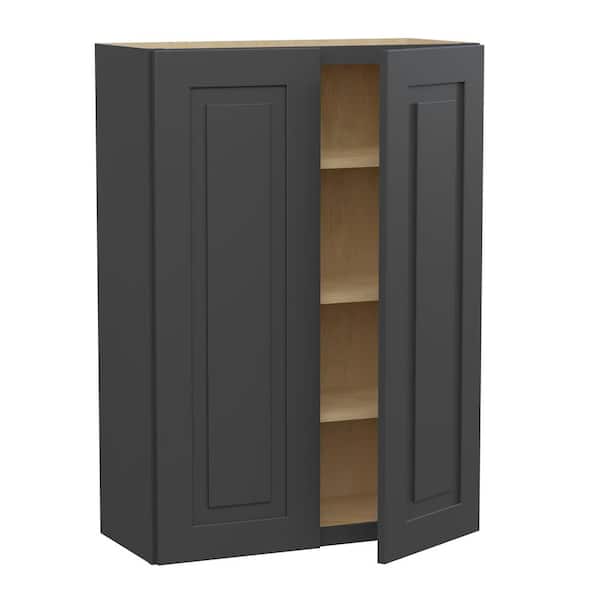 Home Decorators Collection Grayson 30 in. W x 12 in. D x 42 in. H Assembled Plywood Wall Kitchen Cabinet in Deep Onyx with Soft Close