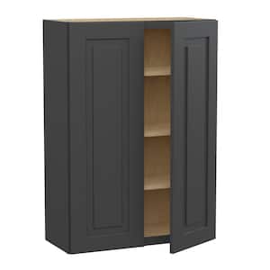 Grayson Deep Onyx Painted Plywood Shaker Assembled 3 Shelves Wall Kitchen Cabinet Soft Close 36 in W x 12 in D x 42 in H