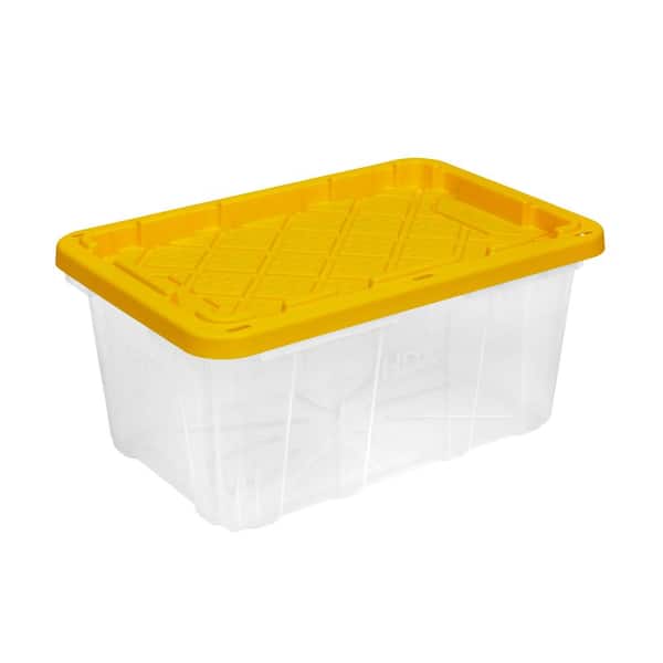 HDX 17 Gal. Tough Storage Tote in Clear with Yellow Lid