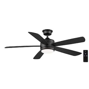 Averly 52 in. Indoor Matte Black Ceiling Fan with Adjustable White Integrated LED with Remote Control Included