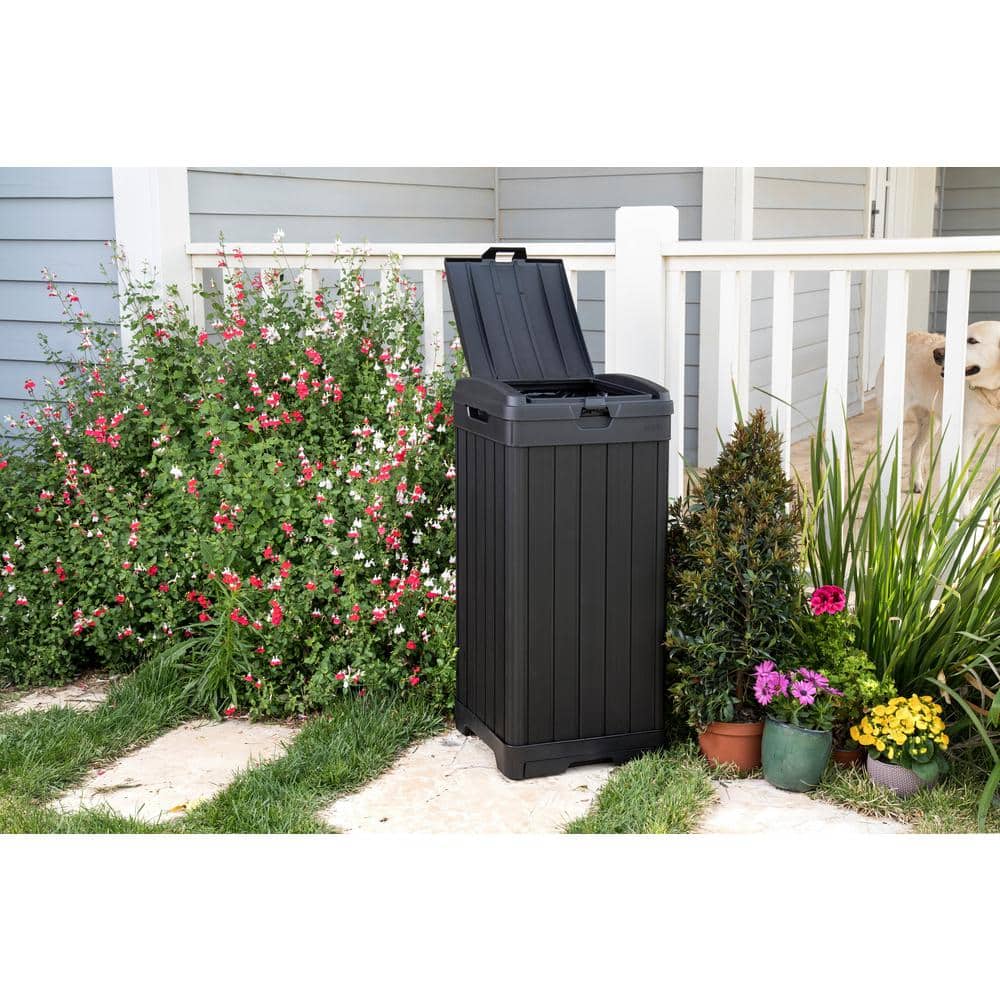 Baltimore Black Plastic Outdoor Trash Can with Pull-out Drawer