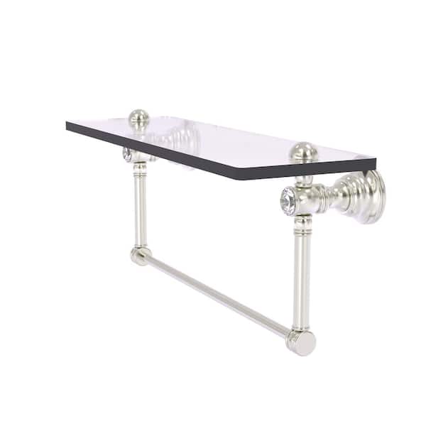 Allied Brass Carolina Crystal 22 in. W x 7 in. H x 5.54 D Glass Rectangular Shelf in Satin Nickel with Integrated Towel Bar