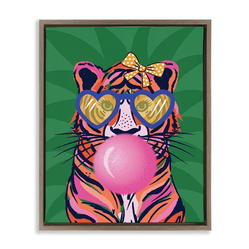 Glam Tiger Bubble Gum by Lisa Perry Whitebutton Brown Floater Frame Animal Graphic Art Print 31 in. x 25 in. price history on PriceWatchPro