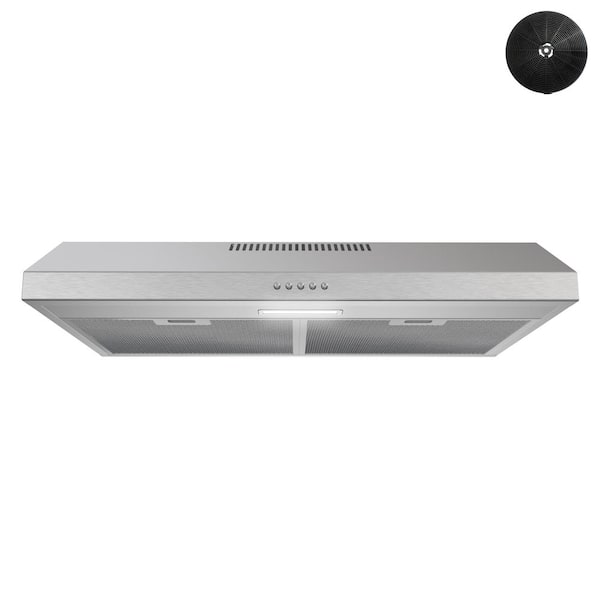 30 in. 80 CFM Valmorea Ductless Under Cabinet Range Hood in Brushed Steel, Mesh Filters, Push Button Control, LED Light