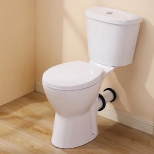 Rear Outlet 2 Piece 1/1.6 GPF Dual Flush Round Toilet in White Soft Closing Seat Included, 19 in Tall Toilet