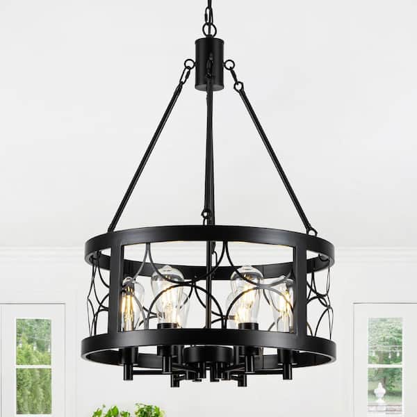 6-Light Black Farmhouse Chandelier Drum Pendant Light for Kitchen Island, Dining Room, Living Room