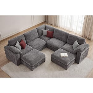 Seafuloy 121 in. Straight Arm 7-Piece Chenille Oversized Modular