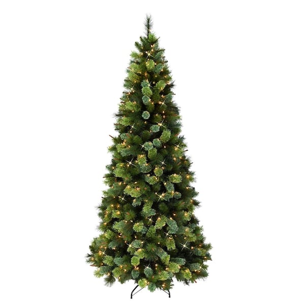 Puleo International 7.5 ft. Pre-Lit Slim Portland Pine Artificial Christmas Tree Cashmere Tips and 450 UL-Listed Clear Incandescent Lights