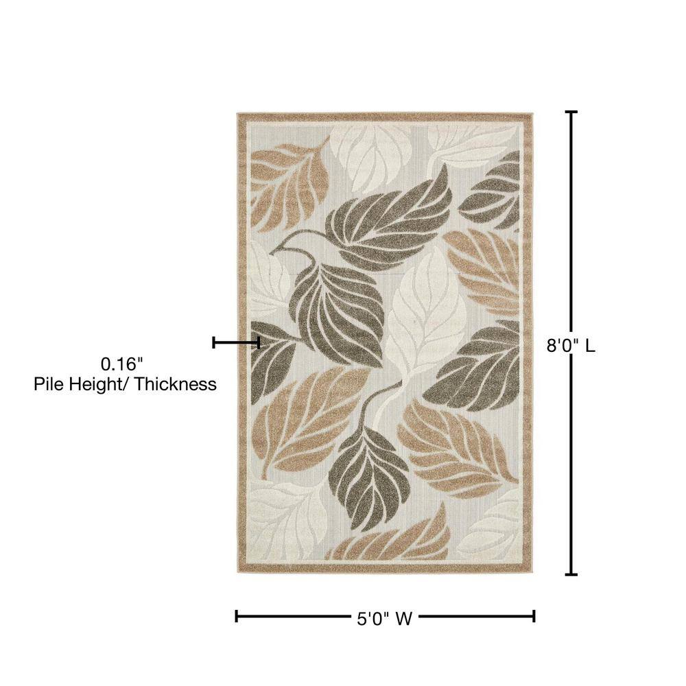 Beige and Brown Synthetic Abstract Outdoor Rectangular Rug