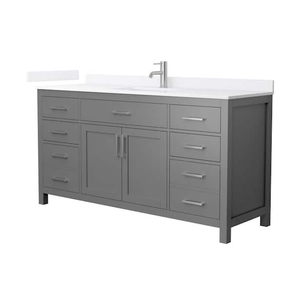 Wyndham Collection Beckett 66 in. Single Freestanding Dark Gray Bath Vanity with White Quartz Top (Assembled)