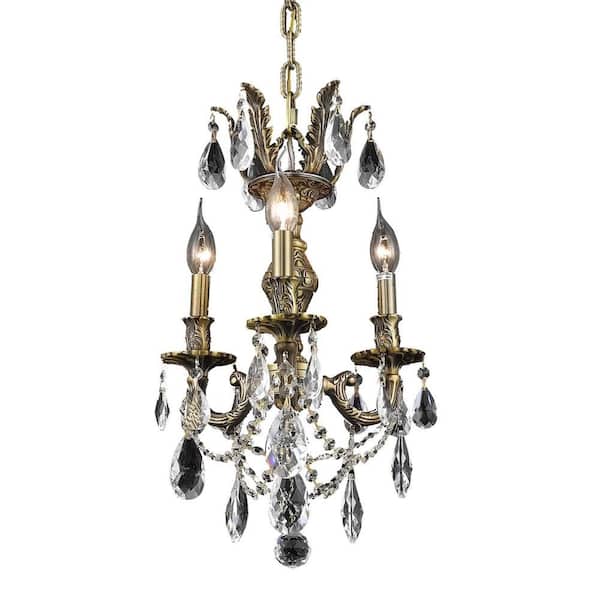 Elegant Lighting 3-Light Antique Bronze Chandelier with Clear Crystal