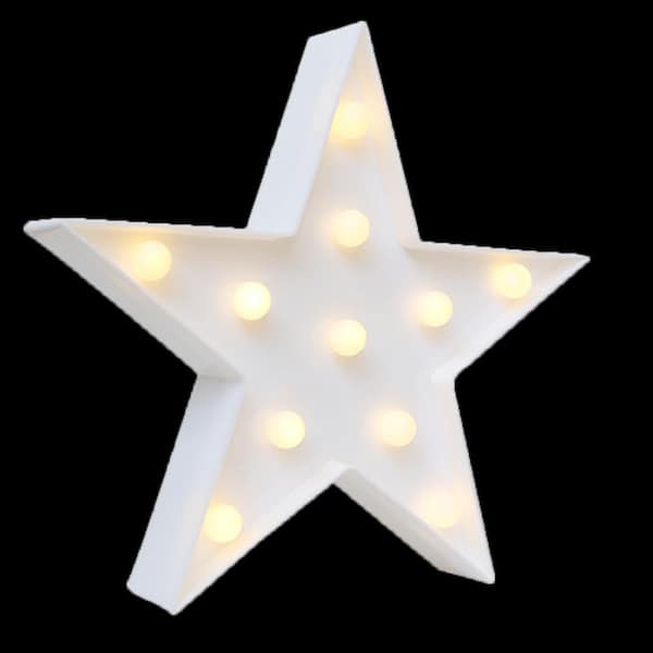 Novelty Place 10 in. 1-Light Warm White Designer Star Marquee Sign LED Lights Lamp, Battery Powered 20 of Bulb Light