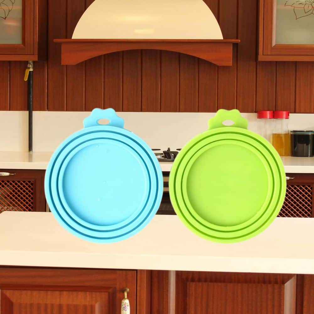 Silicone Pet Food Storage Lids with Universal Size for Dog and Cat Food, Blue and Green (1-Pack)