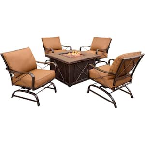Classic 5-Piece All-Weather Patio Fire Pit Patio Conversation Set with Dark Tan Cushions