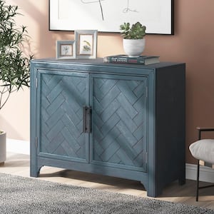 Antique Blue MDF 40 in. Vintage Sideboard with Adjustable Shelf, Accent Cabinets for Small Place