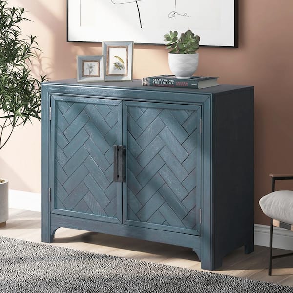 Harper & Bright Designs Antique Blue MDF 40 in. Vintage Sideboard with Adjustable Shelf, Accent Cabinets for Small Place