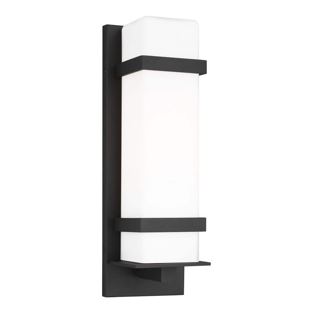 Black Aluminum Outdoor Wall Light with Etched Opal Glass Shade
