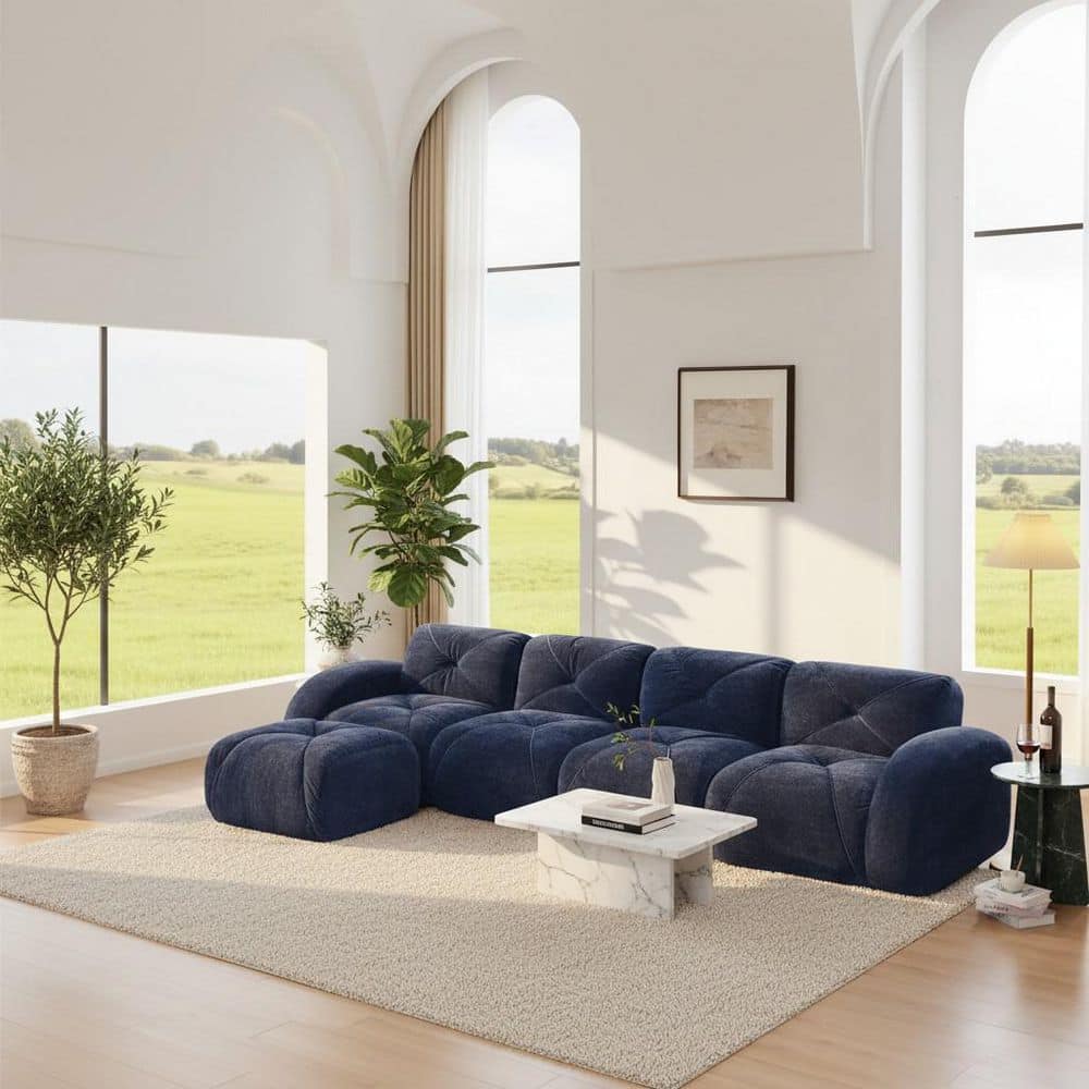 Homy Casa SAND 140.9 in. Oversize L-Shape Modular Velvet 4-Seat