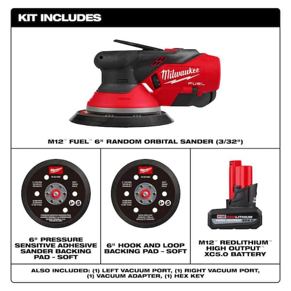 M12 FUEL 12V Lithium-Ion Brushless Cordless 6 in. Random Orbital Sander 3/32 in. with M12 5.0 Ah Battery