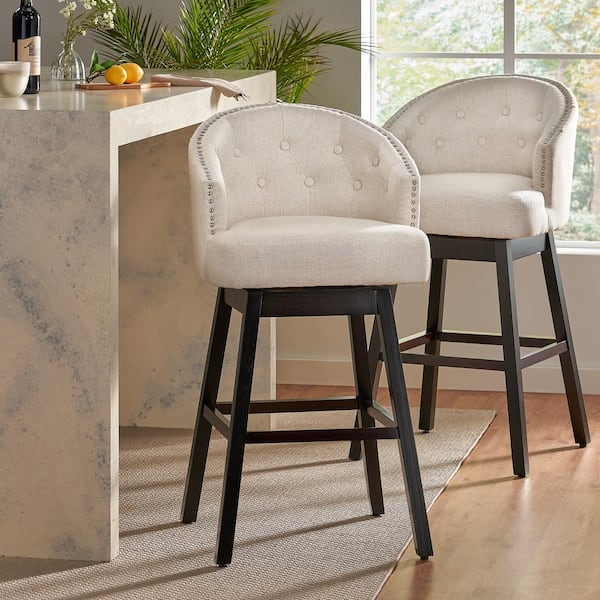 Noble House Ogden 41.5 in. Beige Swivel Cushioned Bar stool (Set of 2)