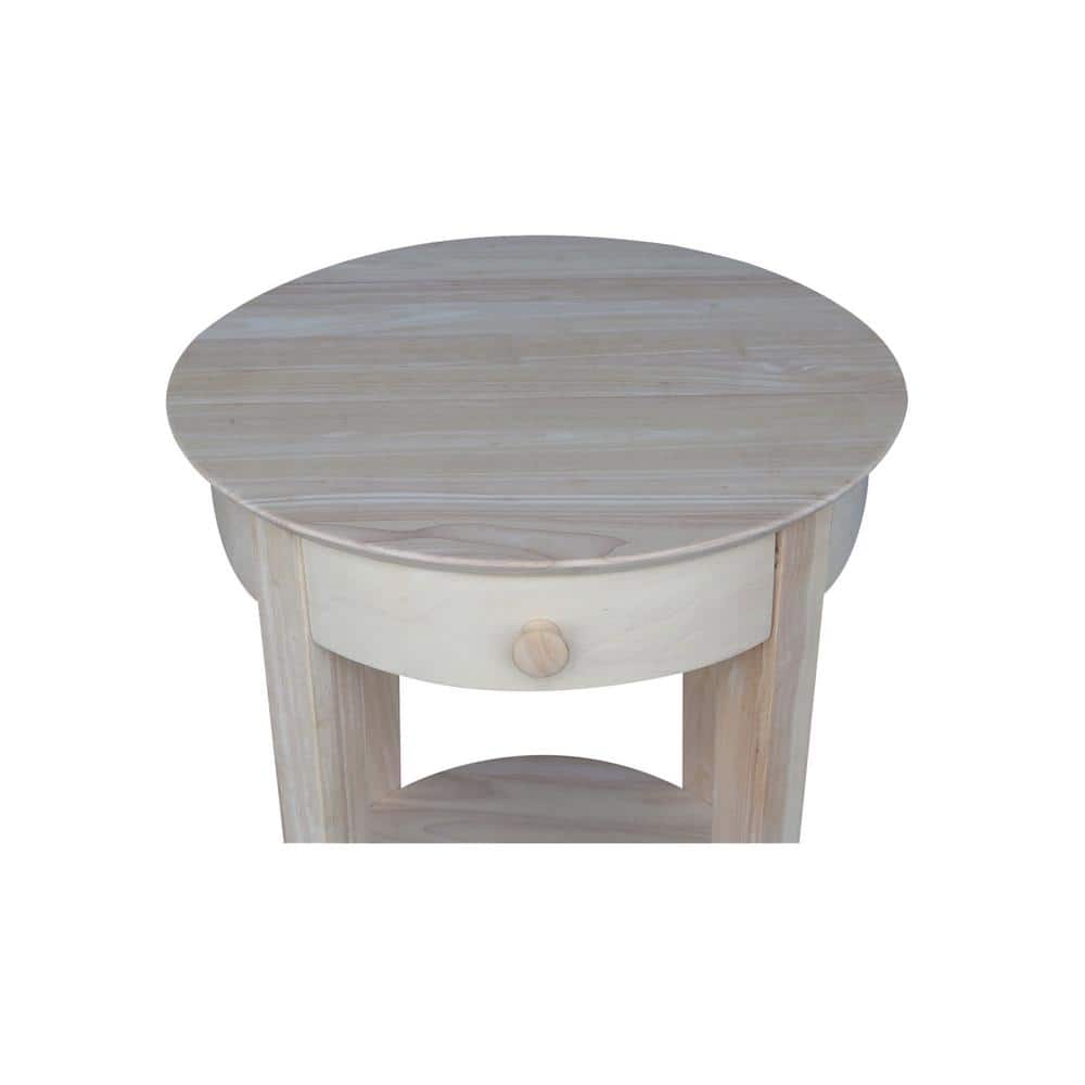 Round Solid Wood Accent Table with Storage Drawer