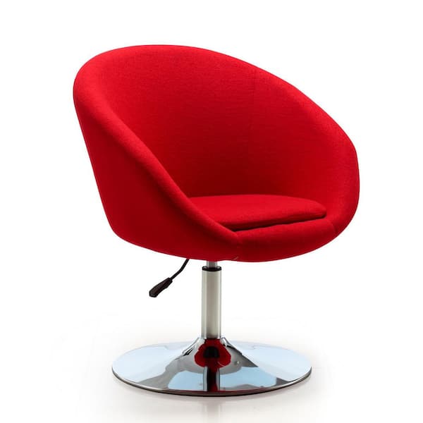 Manhattan Comfort Hopper Modern Red and Polished Chrome Wool Blend Upholstered Accent Occasional Chair