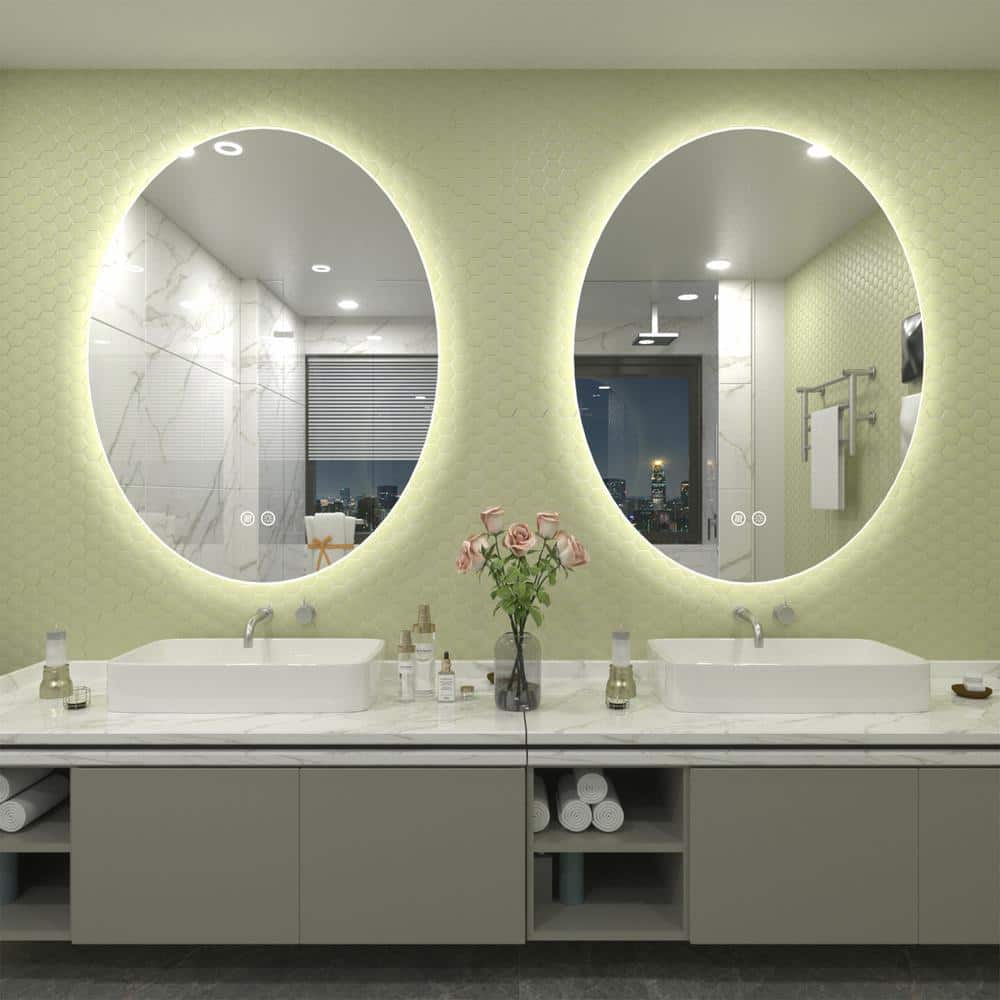 28x20 Inch Frameless Oval LED Backlit Anti-Fog Vanity Mirror