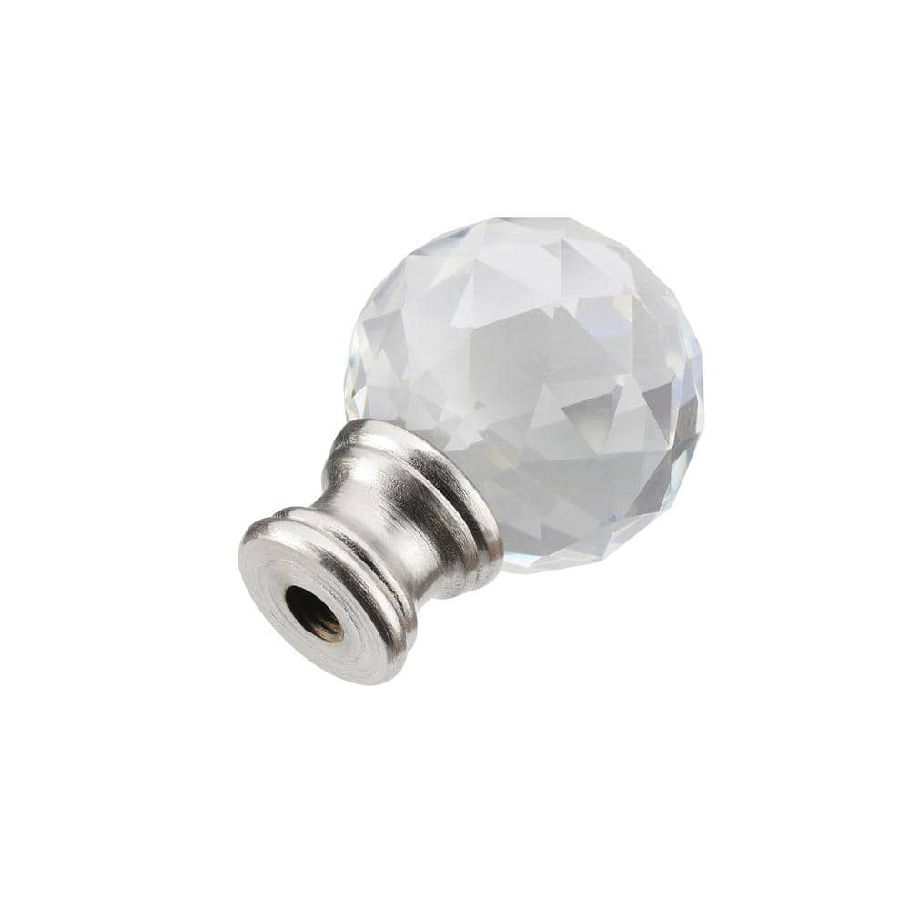 Clear Faceted Crystal Round Lamp Finial with Brushed Nickel Base