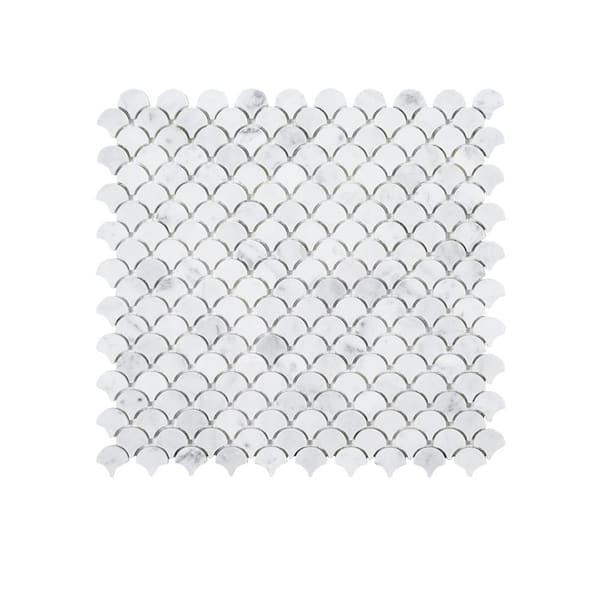 Jeffrey Court Cloudy Daze White 11.5 in. x 11 in. Fan Honed Natural ...